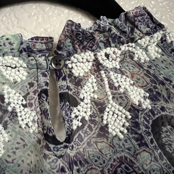 SUNDANCE Victorian charm Embroidered Long Slv Blouse Sz S Boho Lined Crinkle - Picture 3 of 10